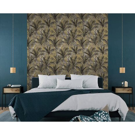 DUTCH WALLCOVERINGS Behang Palm Trees goudkleurig en zwart 7