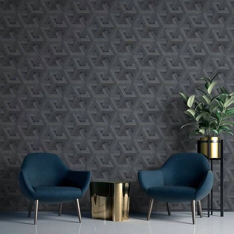 DUTCH WALLCOVERINGS Behang Onyx antraciet- en goudkleurig 4