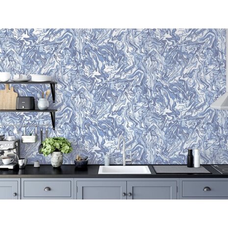 DUTCH WALLCOVERINGS Behang Liquid Marble blauw 3