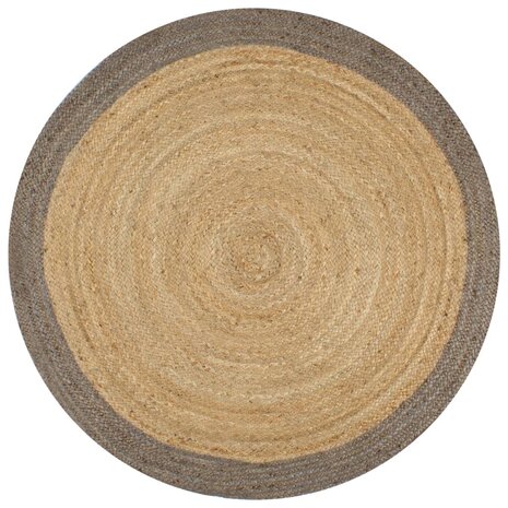 Vloerkleed handgemaakt met grijze rand 150 cm jute 1