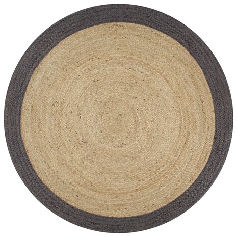 Vloerkleed handgemaakt met donkergrijze rand 150 cm jute 1