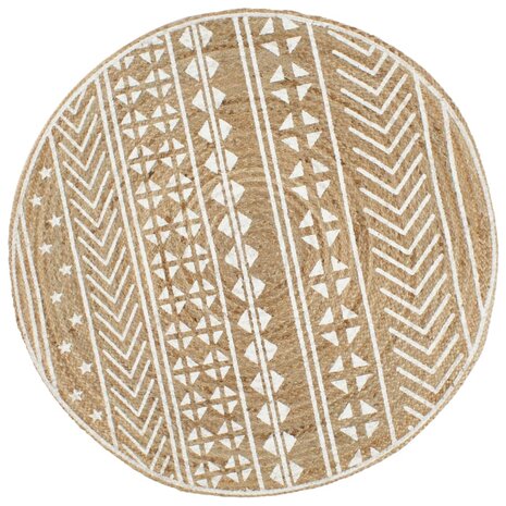 Vloerkleed handgemaakt met witte print 90 cm jute 1