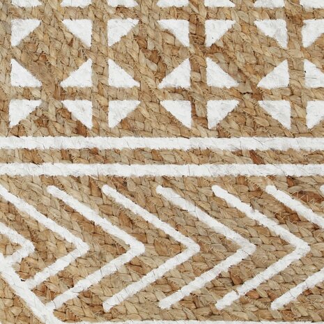 Vloerkleed handgemaakt met witte print 120 cm jute 4