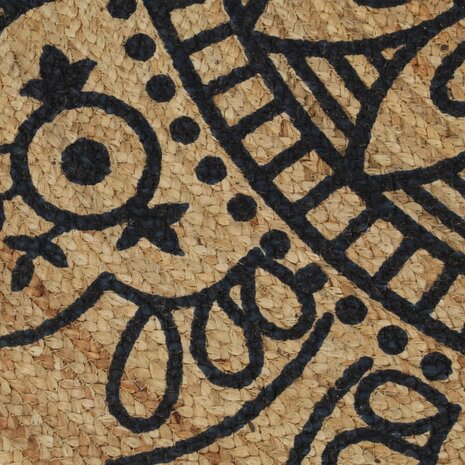 Vloerkleed handgemaakt met donkerblauwe print 90 cm jute 4