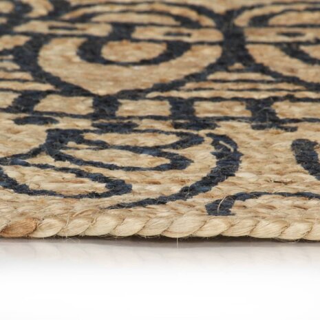 Vloerkleed handgemaakt met donkerblauwe print 120 cm jute 3