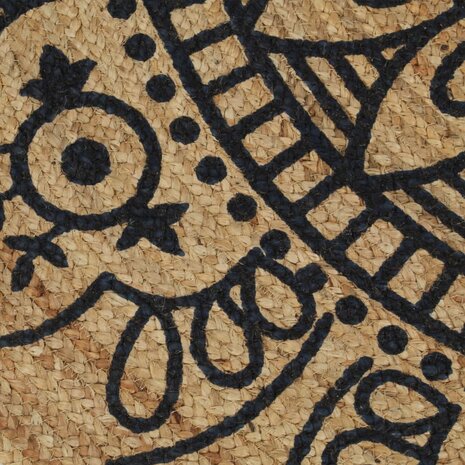 Vloerkleed handgemaakt met donkerblauwe print 120 cm jute 4