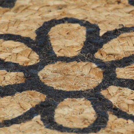 Vloerkleed handgemaakt met donkerblauwe print 120 cm jute 5