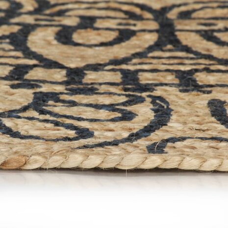 Vloerkleed handgemaakt met donkerblauwe print 150 cm jute 3