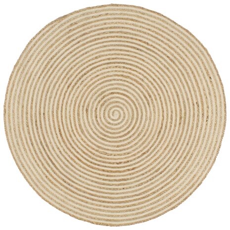 Vloerkleed handgemaakt met spiraal ontwerp 90 cm jute wit 1