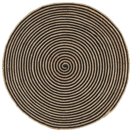 Vloerkleed handgemaakt met spiraal ontwerp 120 cm jute zwart 1