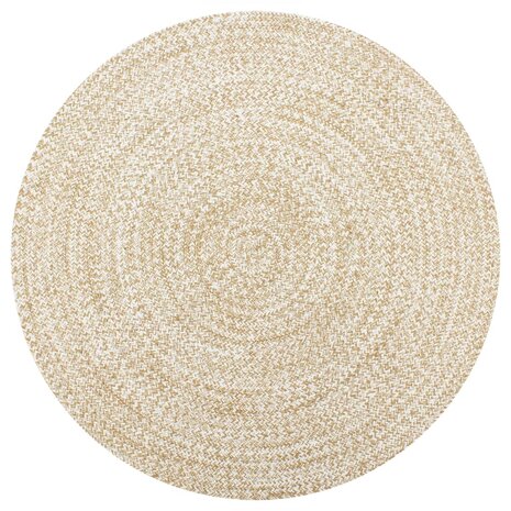 Vloerkleed handgemaakt 120 cm jute wit en naturel 1