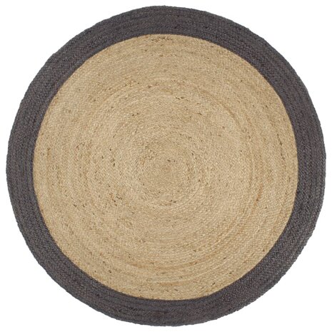 Vloerkleed handgemaakt met donkergrijze rand 210 cm jute 1