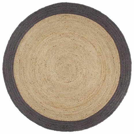Vloerkleed handgemaakt met donkergrijze rand 240 cm jute 1