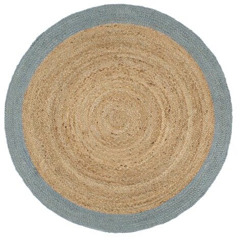 Vloerkleed handgemaakt met olijfgroene rand 210 cm jute 1