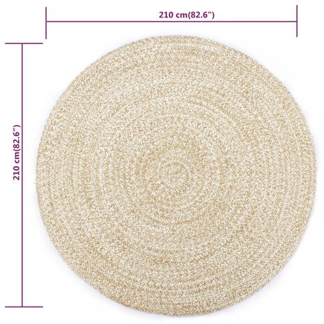 Vloerkleed handgemaakt 210 cm jute wit en bruin 5