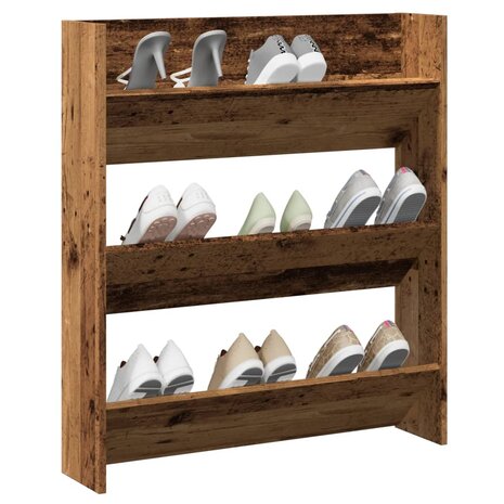 Wandschoenenkast 80x18x90 cm bewerkt hout oud houtkleurig 1