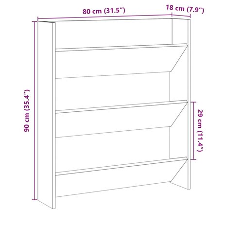 Wandschoenenkast 80x18x90 cm bewerkt hout oud houtkleurig 9
