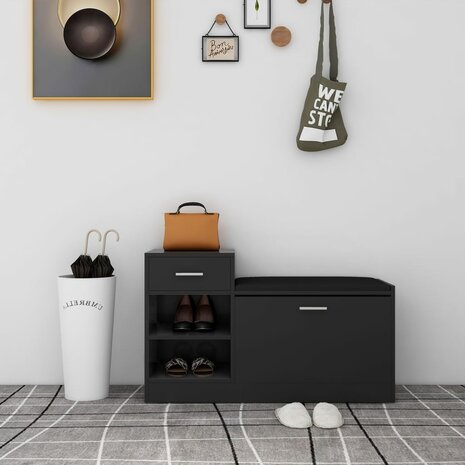 Schoenenbank 94,5x31x57 cm bewerkt hout hoogglans zwart 1