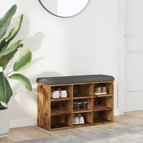 Schoenenbank 82x32x50 cm bewerkt hout oud houtkleurig 1