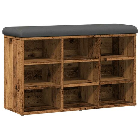 Schoenenbank 82x32x50 cm bewerkt hout oud houtkleurig 2