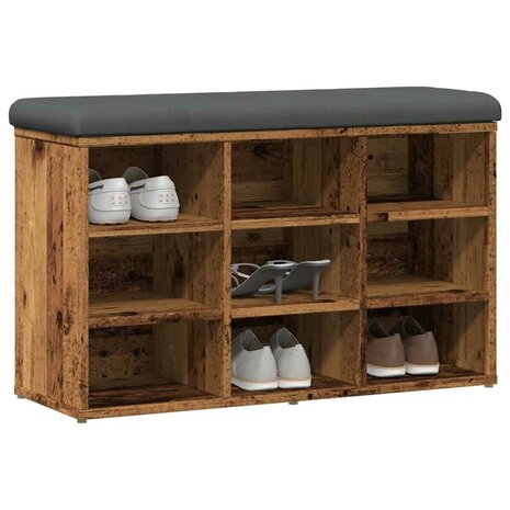 Schoenenbank 82x32x50 cm bewerkt hout oud houtkleurig 3