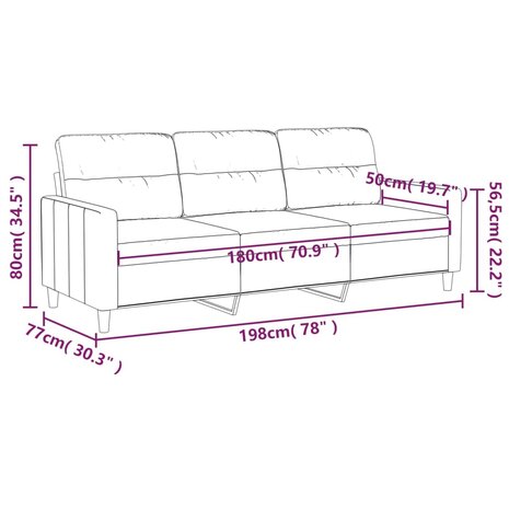 Driezitsbank 180 cm stof crèmekleurig 8