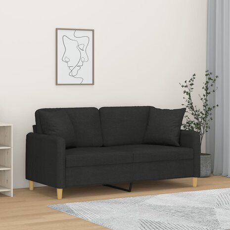 Tweezitsbank met sierkussens 140 cm stof zwart 1