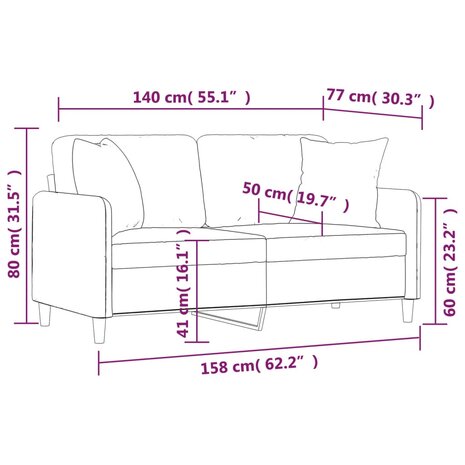Tweezitsbank met sierkussens 140 cm stof zwart 8