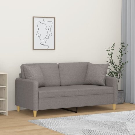 Tweezitsbank met sierkussens 140 cm stof taupe 1