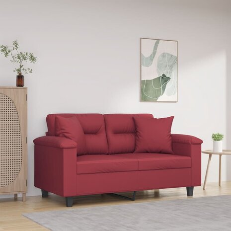 Tweezitsbank met sierkussens 120 cm kunstleer wijnrood 1