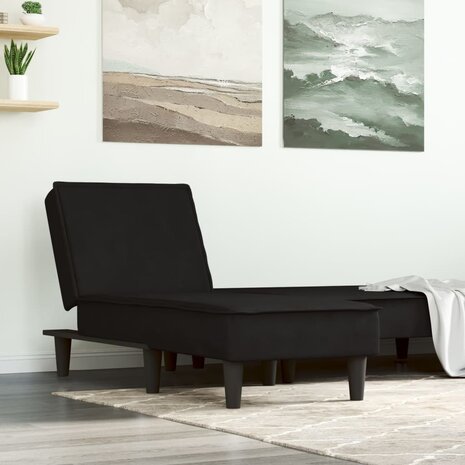 Chaise longue fluweel zwart 1