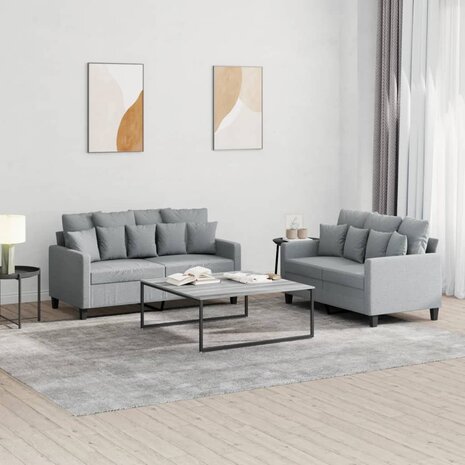 2-delige Loungeset met kussens stof lichtgrijs 1