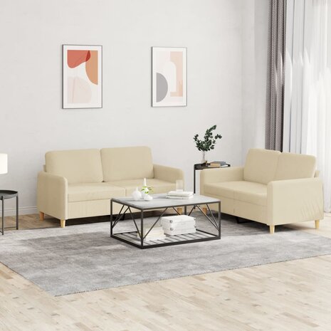 2-delige Loungeset met kussens stof crèmekleurig 1