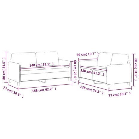 2-delige Loungeset met kussens stof crèmekleurig 7