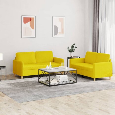 2-delige Loungeset met kussens stof lichtgeel 1