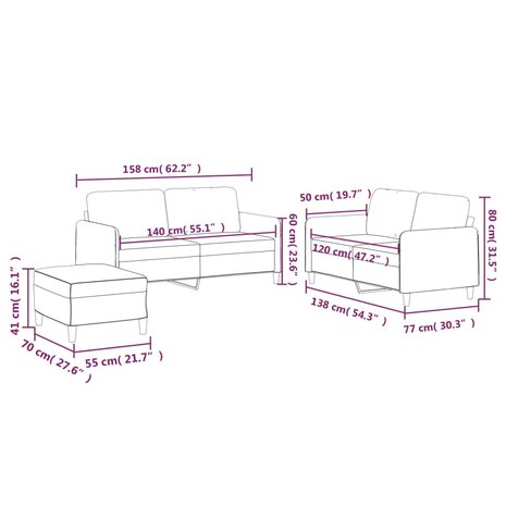 3-delige Loungeset met kussens stof lichtgeel 9