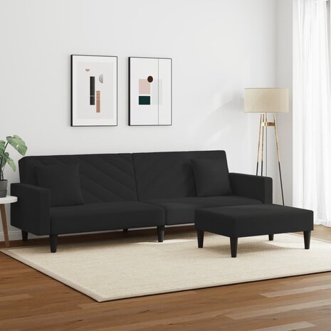 2-delige Loungeset met kussens fluweel zwart 3