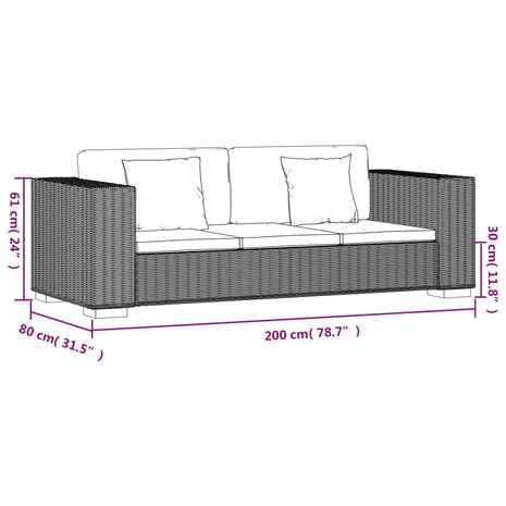 3-zits bankstel set rattan 8-delig  7