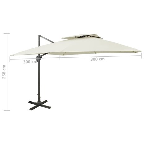 Zweefparasol met dubbel dak 300x300 cm zandkleurig 9