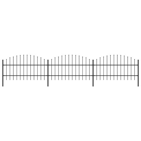 Tuinhek met speren bovenkant (0,75-1)x5,1 m staal zwart 1