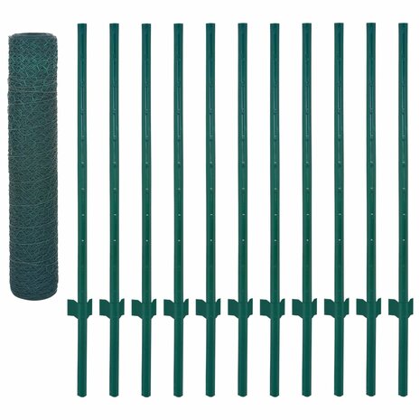 Draadgaashek met palen 25x0,75 m staal groen 3