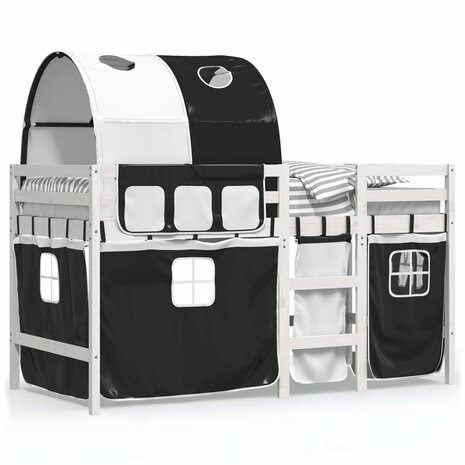 Kinderhoogslaper met tunnel 90x200 cm grenenhout wit en zwart 2