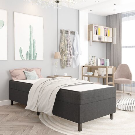 Boxspring stof donkergrijs 90x200 cm 1