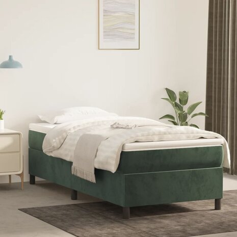 Boxspring met matras fluweel donkergroen 80x200 cm 1