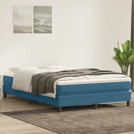Boxspring zonder matras fluweel donkerblauw 140x210 cm 4