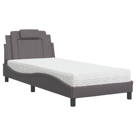 Bed met matras kunstleer grijs 90x190 cm 2