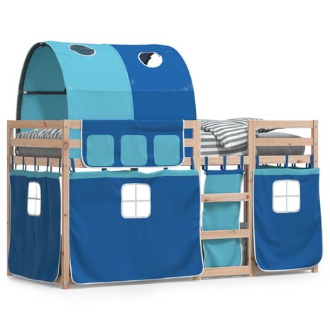 Stapelbed met gordijnen 90x190 cm massief grenenhout blauw 2