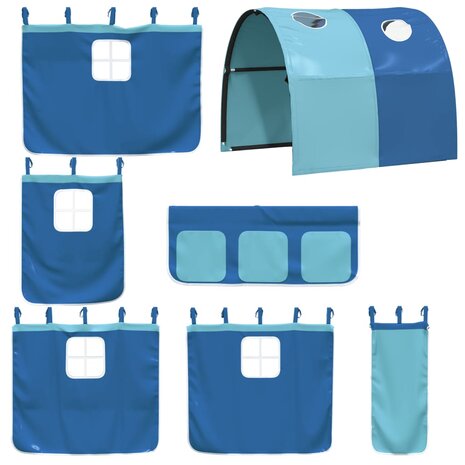 Stapelbed met gordijnen 90x190 cm massief grenenhout blauw 9