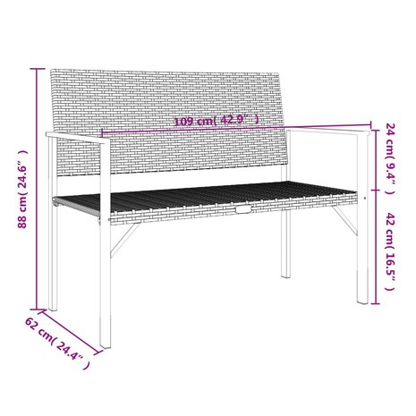 Tuinbank 2-zits poly rattan grijs 8