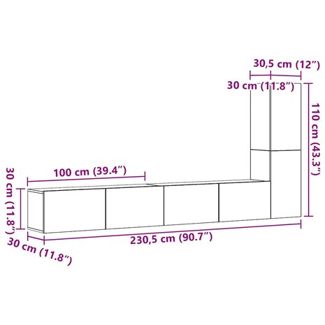 3-delig Tv-meubelset wandmontage bewerkt hout oud houtkleurig 9